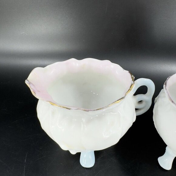 Antique Porcelain Sugar And Creamer Set 2 German Kitchenware Open Sugar Decor - Picture 12 of 16